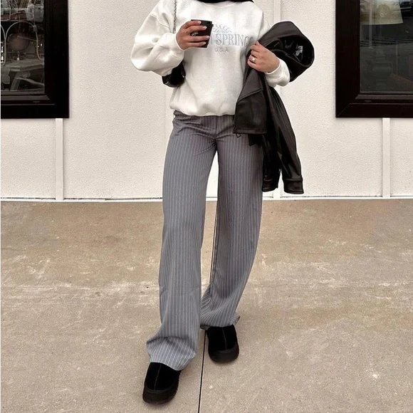 Princess Polly Archer Pants Pinstripe Grey Petite - Picture 7 of 12